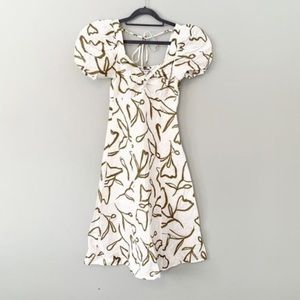 NEW Urban Revivo poof sleeve cottagecore tie neck lined linen blend midi dress